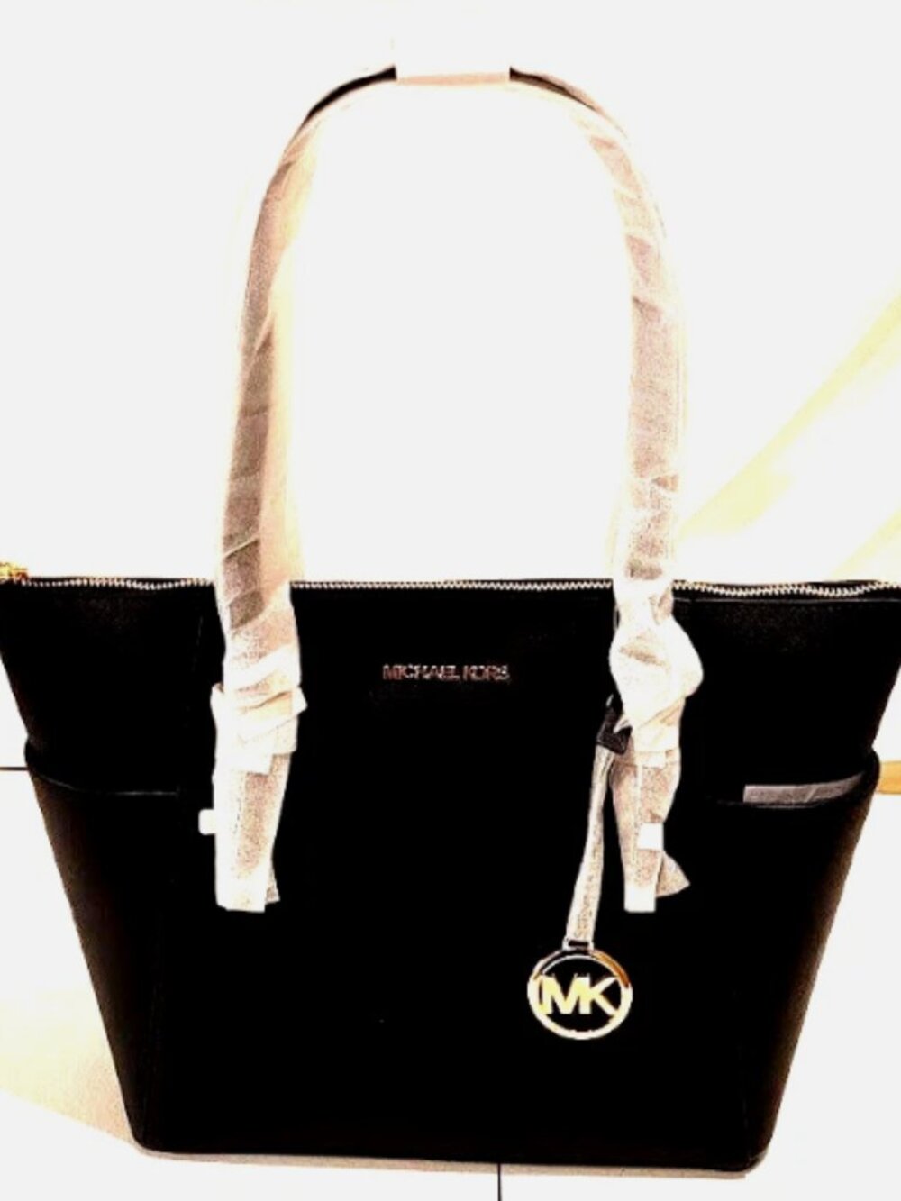 Michael Kors Large Top-Zip Tote Shoulder Bag - Black Saffiano Leather